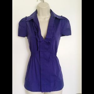 BCBGMAXAZRIA ruffle purple short sleeve blouse, size small